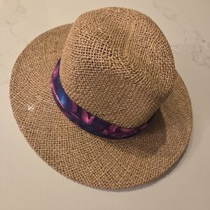 Dorfman Pacific USA Woven Sun Hat with Purple Band